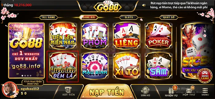 Nhiều thể loai game bài hấp dẫn có mặt tại go88